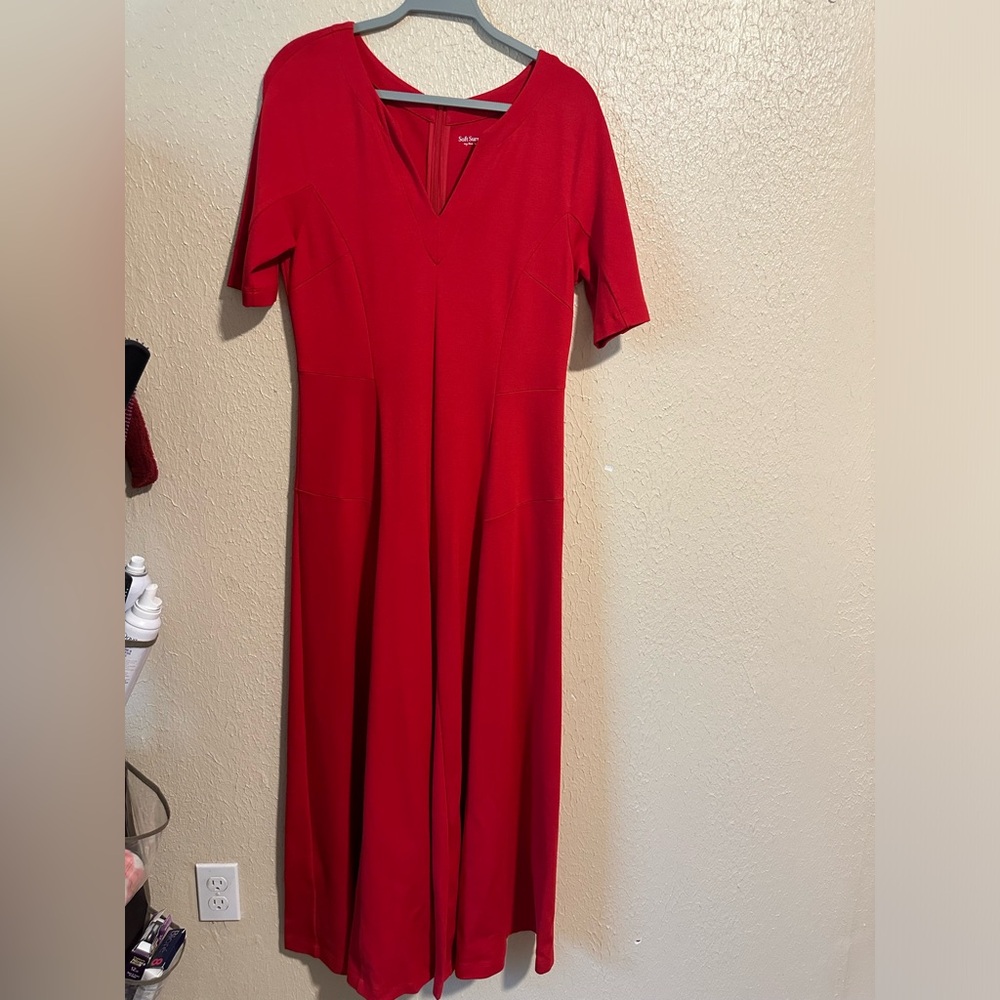 Soft‎ Surroundings Scarletta Red Stretch Jersey Fit & Flare Maxi Dress size 10